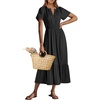 image:imageANRABESS Womens Summer Short Sleeve Maxi Dress 2026 Casual V Neck High Waist ALine Flowy Loose Tiered Boho Long DressesBlack
