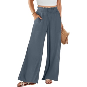 image:imageANRABESS Womens Linen Pants 2026 Summer Casual Loose Wide Leg Palazzo Pants High Waist Flowy Beach Trousers Work OutfitsGrey Blue