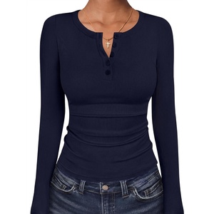 image:imageANRABESS Womens Long Sleeve Henley Tops  Ribbed Knit Shirts Slim Fit Stretchy Soft Breathable Fabric Fall Winter Layer Casual Work Travel VacationEvery Day WearNavy Blue