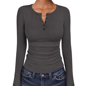 image:imageANRABESS Womens Long Sleeve Henley Tops  Ribbed Knit Shirts Slim Fit Stretchy Soft Breathable Fabric Fall Winter Layer Casual Work Travel VacationEvery Day WearCharcoal