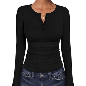 image:imageANRABESS Womens Long Sleeve Henley Tops  Ribbed Knit Shirts Slim Fit Stretchy Soft Breathable Fabric Fall Winter Layer Casual Work Travel VacationEvery Day WearBlack