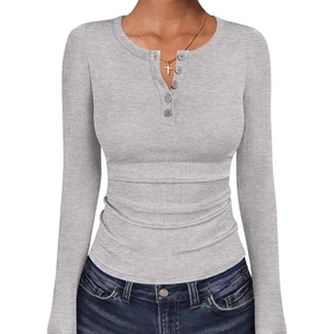 image:imageANRABESS Womens Long Sleeve Henley Tops  Ribbed Knit Shirts Slim Fit Stretchy Soft Breathable Fabric Fall Winter Layer Casual Work Travel VacationEvery Day WearGrey