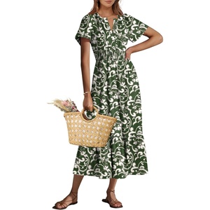 image:imageANRABESS Womens Summer Short Sleeve Maxi Dress 2026 Casual V Neck High Waist ALine Flowy Loose Tiered Boho Long DressesGreen Note