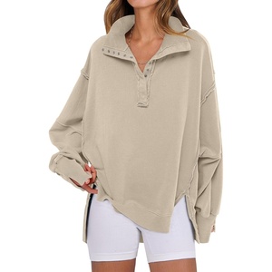 image:imageANRABESS Womens Sweatshirts Oversized Casual Loose Button Up Henley Pullover Top High Low Split 2026 Fall Fashion OutfitsApricot