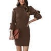 image:imageANRABESS Women Long Sleeve Turtle Mock Neck Rib Knit Stretch Slim Fitted Bodycon Sweater Mini Short Dress 2026 Fall OutfitsBrown