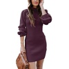 image:imageANRABESS Women Long Sleeve Turtle Mock Neck Rib Knit Stretch Slim Fitted Bodycon Sweater Mini Short Dress 2026 Fall OutfitsDeep Purple