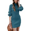 image:imageANRABESS Women Long Sleeve Turtle Mock Neck Rib Knit Stretch Slim Fitted Bodycon Sweater Mini Short Dress 2026 Fall OutfitsDenim Blue