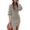 image:imageANRABESS Women Long Sleeve Turtle Mock Neck Rib Knit Stretch Slim Fitted Bodycon Sweater Mini Short Dress 2026 Fall OutfitsLight Gray Green