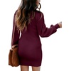 image:imageANRABESS Women Long Sleeve Turtle Mock Neck Rib Knit Stretch Slim Fitted Bodycon Sweater Mini Short Dress 2026 Fall OutfitsWine Red