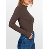 image:imageANRABESS Womens Lettuce Trim Mock Neck Long Sleeve Tops 2026 Casual Dressy Ribbed Knit Slim Fit Tee Shirt Fall Layer OutfitsCoffee