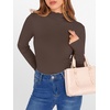 image:imageANRABESS Womens Lettuce Trim Mock Neck Long Sleeve Tops 2026 Casual Dressy Ribbed Knit Slim Fit Tee Shirt Fall Layer OutfitsCoffee