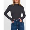 image:imageANRABESS Womens Lettuce Trim Mock Neck Long Sleeve Tops 2026 Casual Dressy Ribbed Knit Slim Fit Tee Shirt Fall Layer OutfitsDeep Grey
