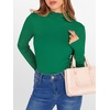 image:imageANRABESS Womens Lettuce Trim Mock Neck Long Sleeve Tops 2026 Casual Dressy Ribbed Knit Slim Fit Tee Shirt Fall Layer OutfitsGreen