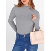 image:imageANRABESS Womens Lettuce Trim Mock Neck Long Sleeve Tops 2026 Casual Dressy Ribbed Knit Slim Fit Tee Shirt Fall Layer OutfitsGrey