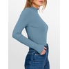 image:imageANRABESS Womens Lettuce Trim Mock Neck Long Sleeve Tops 2026 Casual Dressy Ribbed Knit Slim Fit Tee Shirt Fall Layer OutfitsGrey Blue