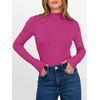 image:imageANRABESS Womens Lettuce Trim Mock Neck Long Sleeve Tops 2026 Casual Dressy Ribbed Knit Slim Fit Tee Shirt Fall Layer OutfitsHot Pink