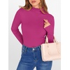 image:imageANRABESS Womens Lettuce Trim Mock Neck Long Sleeve Tops 2026 Casual Dressy Ribbed Knit Slim Fit Tee Shirt Fall Layer OutfitsHot Pink