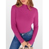 image:imageANRABESS Womens Lettuce Trim Mock Neck Long Sleeve Tops 2026 Casual Dressy Ribbed Knit Slim Fit Tee Shirt Fall Layer OutfitsHot Pink