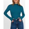 image:imageANRABESS Womens Lettuce Trim Mock Neck Long Sleeve Tops 2026 Casual Dressy Ribbed Knit Slim Fit Tee Shirt Fall Layer OutfitsLake Blue