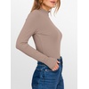 image:imageANRABESS Womens Lettuce Trim Mock Neck Long Sleeve Tops 2026 Casual Dressy Ribbed Knit Slim Fit Tee Shirt Fall Layer OutfitsLight Camel