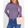 image:imageANRABESS Womens Lettuce Trim Mock Neck Long Sleeve Tops 2026 Casual Dressy Ribbed Knit Slim Fit Tee Shirt Fall Layer OutfitsPurple