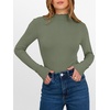 image:imageANRABESS Womens Lettuce Trim Mock Neck Long Sleeve Tops 2026 Casual Dressy Ribbed Knit Slim Fit Tee Shirt Fall Layer OutfitsSage Green