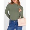 image:imageANRABESS Womens Lettuce Trim Mock Neck Long Sleeve Tops 2026 Casual Dressy Ribbed Knit Slim Fit Tee Shirt Fall Layer OutfitsSage Green
