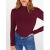 image:imageANRABESS Womens Lettuce Trim Mock Neck Long Sleeve Tops 2026 Casual Dressy Ribbed Knit Slim Fit Tee Shirt Fall Layer OutfitsWine Red