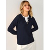 image:imageANRABESS Womens Long Sleeve Lightweight Pullover Sweaters  2 in 1 Fake Layer Crew Neck Soft Skin Friendly Button Sweater Tops Business Casual Office Daily Knit Outfit for Fall WinterNavy Blue