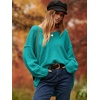 image:imageANRABESS Womens Oversized Casual Loose Slouchy Scoop V Neck Batwing Long Sleeve Knit 2026 Fall Pullover SweatersBlue Green