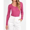 image:imageANRABESS Womens Ribbed Fitted Sweater Long Sleeve Shirts Scoop Neck Lightweight Casual Knit Slim Tops 2026 Fall OutfitsHot Pink