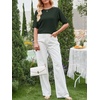 image:imageANRABESS Womens Short Sleeve Sweater Wool Blend Crewneck Lightweight Sweaters Top Summer Spring Business Casual OutfitsDark Green
