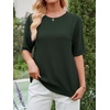 image:imageANRABESS Womens Short Sleeve Sweater Wool Blend Crewneck Lightweight Sweaters Top Summer Spring Business Casual OutfitsDark Green