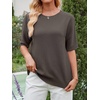 image:imageANRABESS Womens Short Sleeve Sweater Wool Blend Crewneck Lightweight Sweaters Top Summer Spring Business Casual OutfitsDrak Taupe