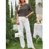 image:imageANRABESS Womens Short Sleeve Sweater Wool Blend Crewneck Lightweight Sweaters Top Summer Spring Business Casual OutfitsDrak Taupe