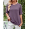 image:imageANRABESS Womens Short Sleeve Sweater Wool Blend Crewneck Lightweight Sweaters Top Summer Spring Business Casual OutfitsGrey Purple
