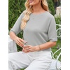 image:imageANRABESS Womens Short Sleeve Sweater Wool Blend Crewneck Lightweight Sweaters Top Summer Spring Business Casual OutfitsLight Grey