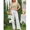 image:imageANRABESS Womens Short Sleeve Sweater Wool Blend Crewneck Lightweight Sweaters Top Summer Spring Business Casual OutfitsParchment