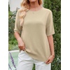 image:imageANRABESS Womens Short Sleeve Sweater Wool Blend Crewneck Lightweight Sweaters Top Summer Spring Business Casual OutfitsParchment