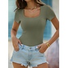 image:imageANRABESS Womens Short Sleeve Tops Built in Bra Summer T Shirts Scoop Neck Ribbed Knit Fitted Basic Tee Casual Going Out TopArmy Green