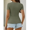 image:imageANRABESS Womens Short Sleeve Tops Built in Bra Summer T Shirts Scoop Neck Ribbed Knit Fitted Basic Tee Casual Going Out TopArmy Green