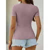 image:imageANRABESS Womens Short Sleeve Tops Built in Bra Summer T Shirts Scoop Neck Ribbed Knit Fitted Basic Tee Casual Going Out TopGrey Purple