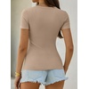 image:imageANRABESS Womens Short Sleeve Tops Built in Bra Summer T Shirts Scoop Neck Ribbed Knit Fitted Basic Tee Casual Going Out TopKhaki