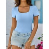 image:imageANRABESS Womens Short Sleeve Tops Built in Bra Summer T Shirts Scoop Neck Ribbed Knit Fitted Basic Tee Casual Going Out TopSky Bule