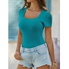 image:imageANRABESS Womens Short Sleeve Tops Built in Bra Summer T Shirts Scoop Neck Ribbed Knit Fitted Basic Tee Casual Going Out TopTeal