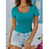 image:imageANRABESS Womens Short Sleeve Tops Built in Bra Summer T Shirts Scoop Neck Ribbed Knit Fitted Basic Tee Casual Going Out TopTeal
