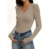 image:imageANRABESS Womens Wool Blend Long Sleeve V Neck Shirts  Comfy Soft Top Slim Fit Knit Daily Travel Going Out Clothes Basic Casual Fall Spring Transition OutfitsLight Khaki