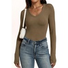 image:imageANRABESS Womens Wool Blend Long Sleeve V Neck Shirts  Comfy Soft Top Slim Fit Knit Daily Travel Going Out Clothes Basic Casual Fall Spring Transition OutfitsLight Brown