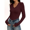 image:imageANRABESS Womens Wool Blend Long Sleeve V Neck Shirts  Comfy Soft Top Slim Fit Knit Daily Travel Going Out Clothes Basic Casual Fall Spring Transition OutfitsWine Red