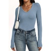 image:imageANRABESS Womens Wool Blend Long Sleeve V Neck Shirts  Comfy Soft Top Slim Fit Knit Daily Travel Going Out Clothes Basic Casual Fall Spring Transition OutfitsBlue